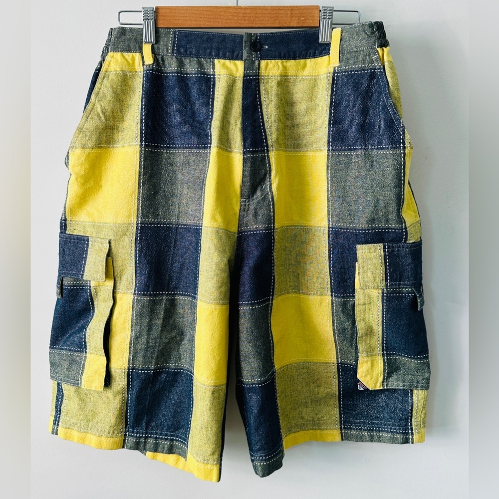 Yellow & Blue Patchwork Style Cargo Utility Shorts Size L
